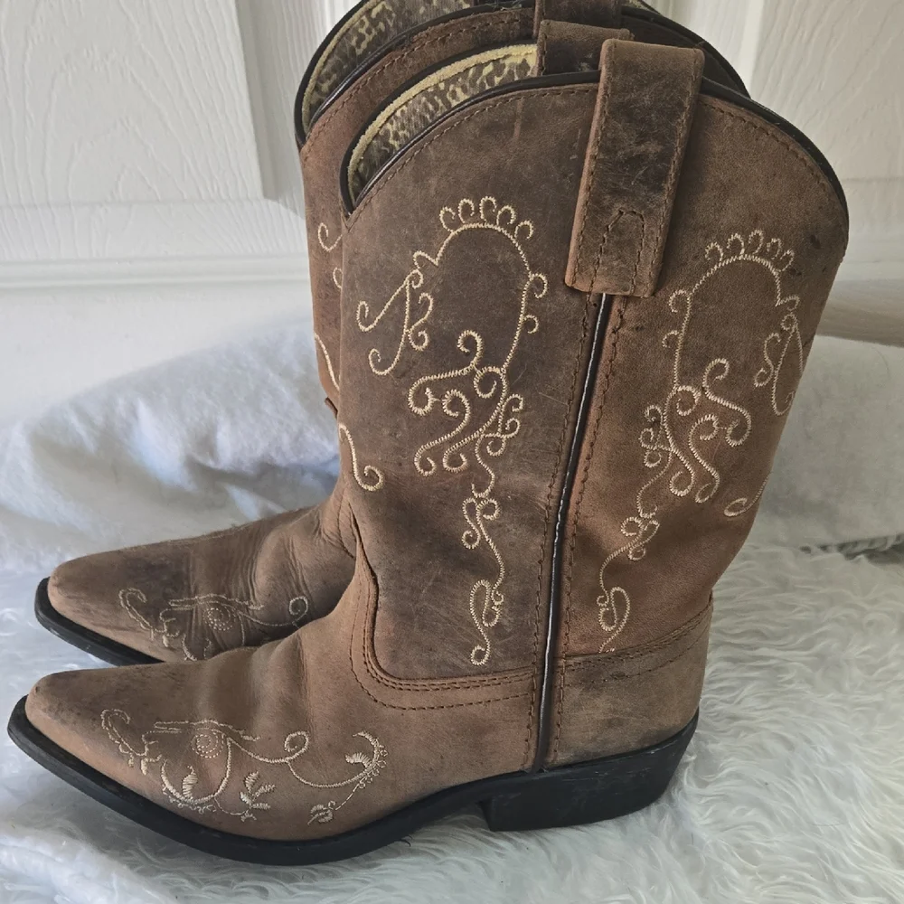Smoky Mountain Western Cowboy Boots Youth Size 2R – Brown Embroidered‎ Leather